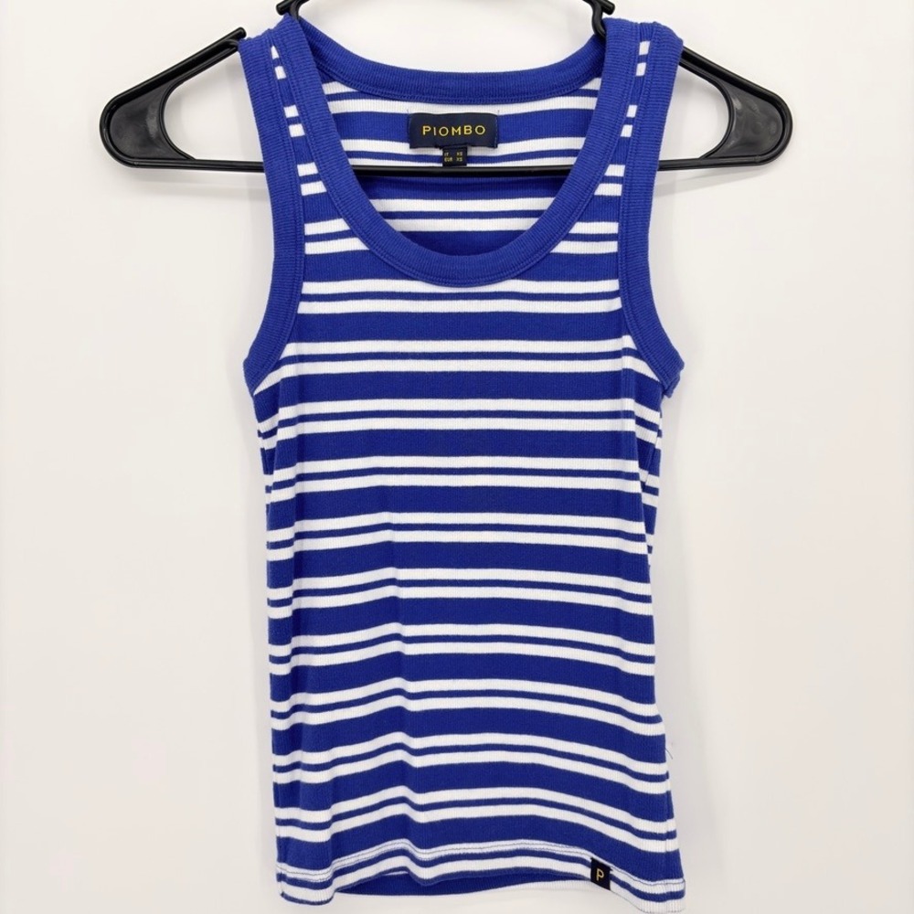 Piombo Women XS Blue White Striped Ribbed Cotton Tank Top